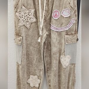 POL Patchwork Relaxed Fit Joggers in Printed Woven